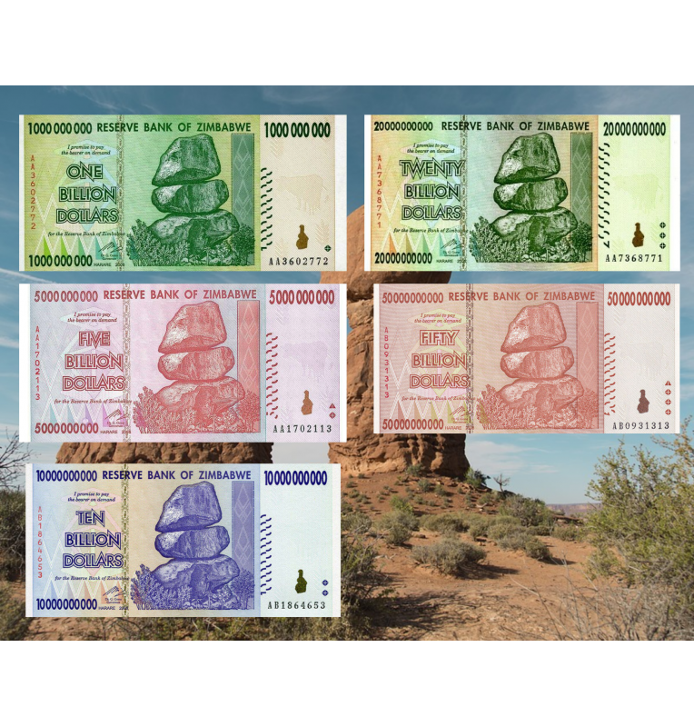 Zimbabwe Banknote Set 2008 Pick 83, 84, 85, 86, 87